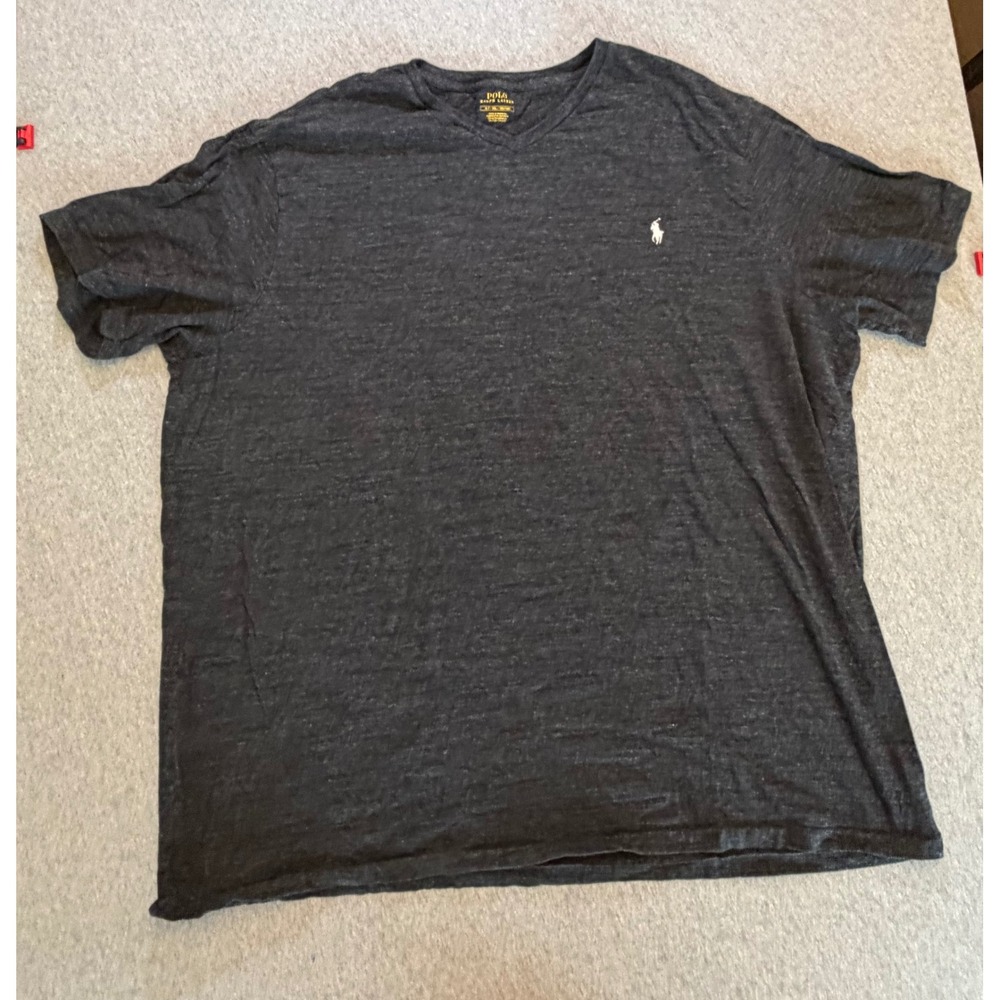 Polo Ralph Lauren Mens 3LT V-Neck T-Shirt Charcoal Gray Heather Pony Logo